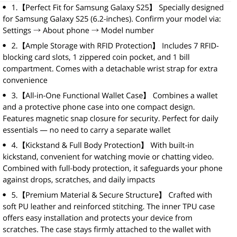Defencase Galaxy S25 Case‎ Wallet Card Holder Titanium Leather Wristlet Zipper